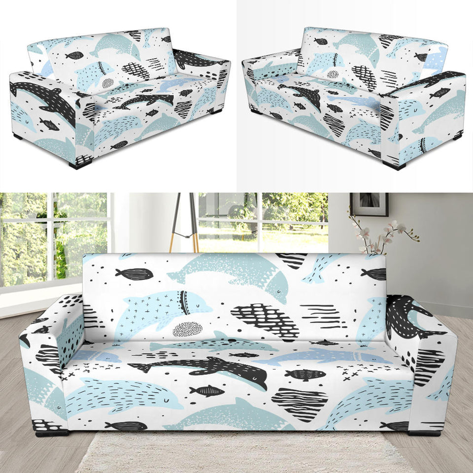 Cute Dolphins Childish Style Pattern Sofa Slipcover