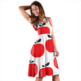 Red Apples White Background Sleeveless Midi Dress