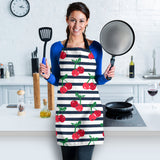 Hand Drawn Cherry Pattern Striped Background Adjustable Apron