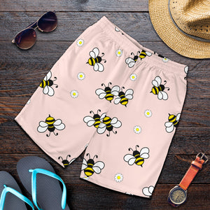 Cute Bee Flower Pattern Pink Background Men Shorts
