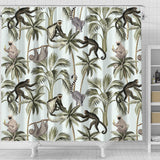 Monkey Sloth Lemur Palm Trees Pattern Shower Curtain Fulfilled In US