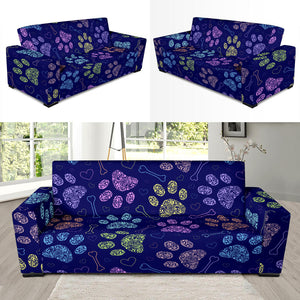 Dog Paws Pattern Print Design 02 Sofa Slipcover