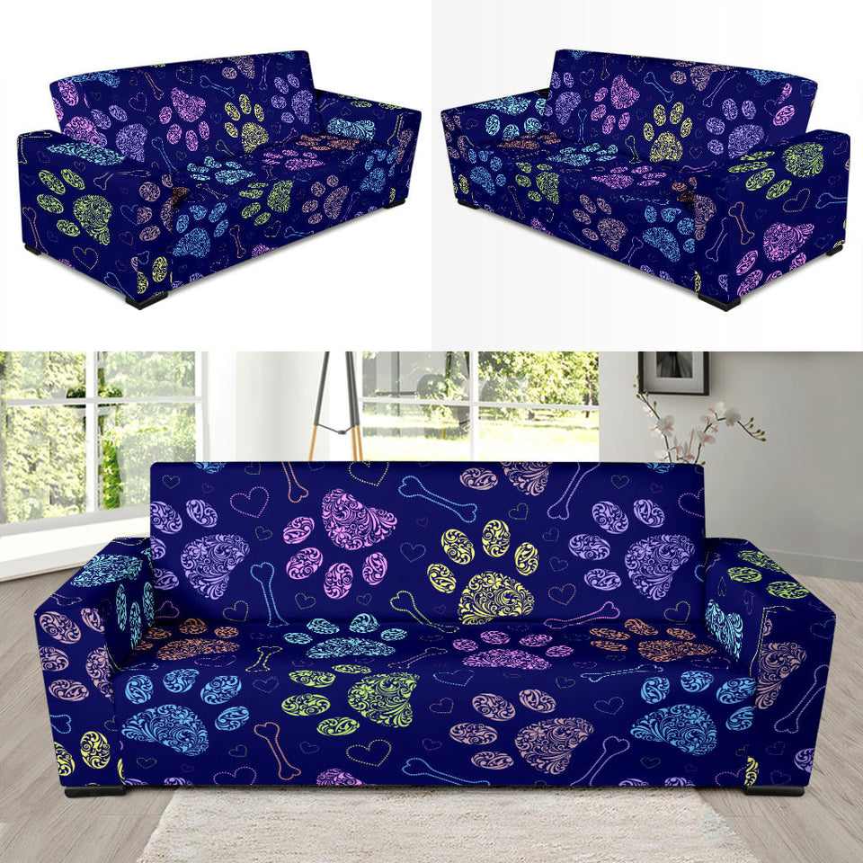 Dog Paws Pattern Print Design 02 Sofa Slipcover
