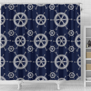 Nautical Steering Wheel Design Pattern Shower Curtain Fulfilled In US