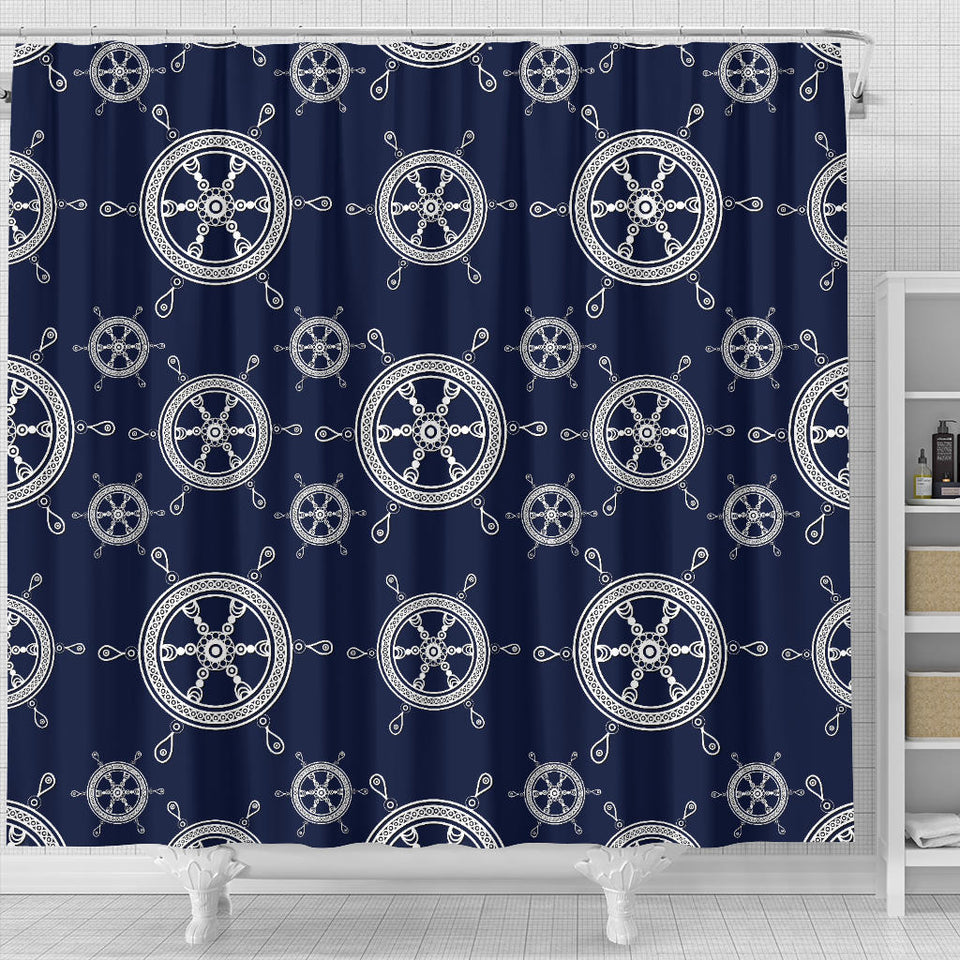 Nautical Steering Wheel Design Pattern Shower Curtain Fulfilled In US