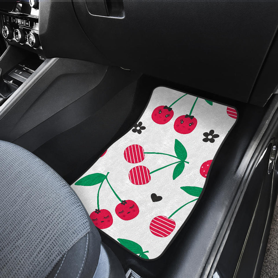 Cherry Pattern White Background Front And Back Car Mats
