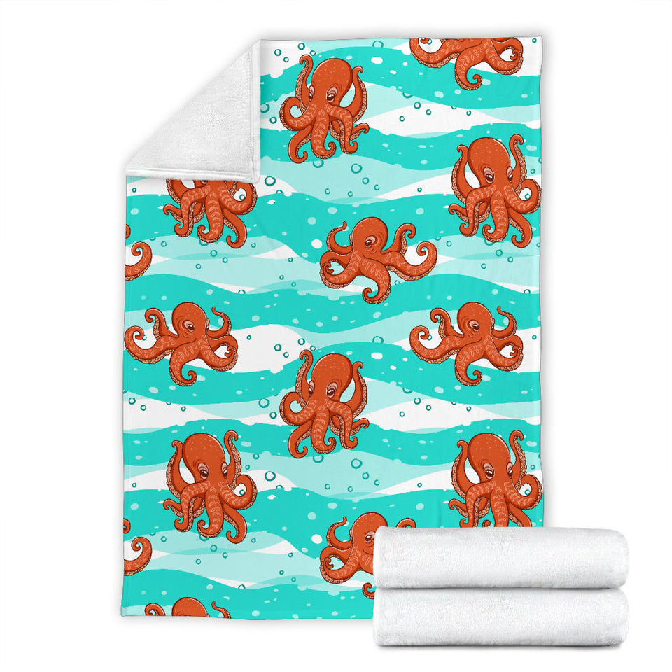 Octopuses Sea Wave Background Premium Blanket