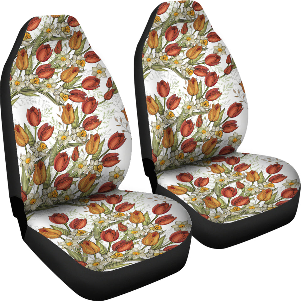 Red Tulips And Daffodils Pattern  Universal Fit Car Seat Covers