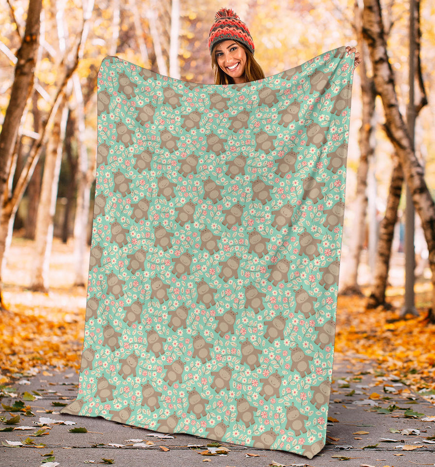 Hippopotamus Pattern Print Design 02 Premium Blanket