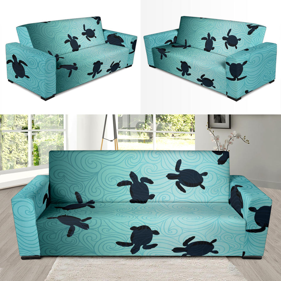 Sea Turtle With Blue Ocean Backgroud Sofa Slipcover