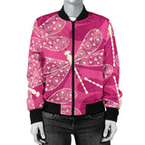 Beautiful Dragonfly Pink Background Women'S Bomber Jacket