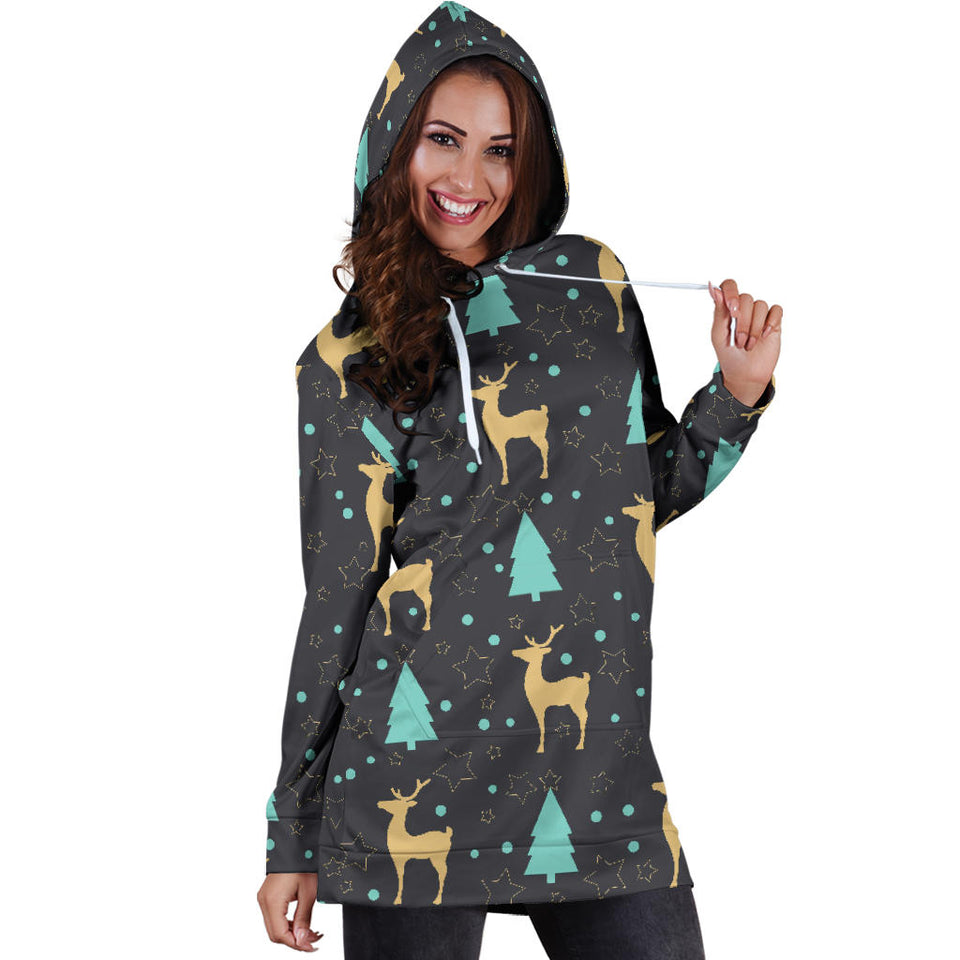 Deers Star Tree Pattern Women'S Hoodie Dress