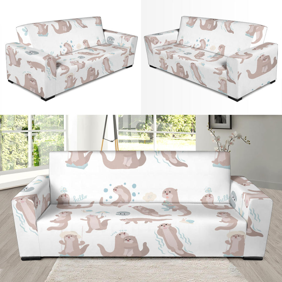 Cute Sea Otters Pattern Sofa Slipcover