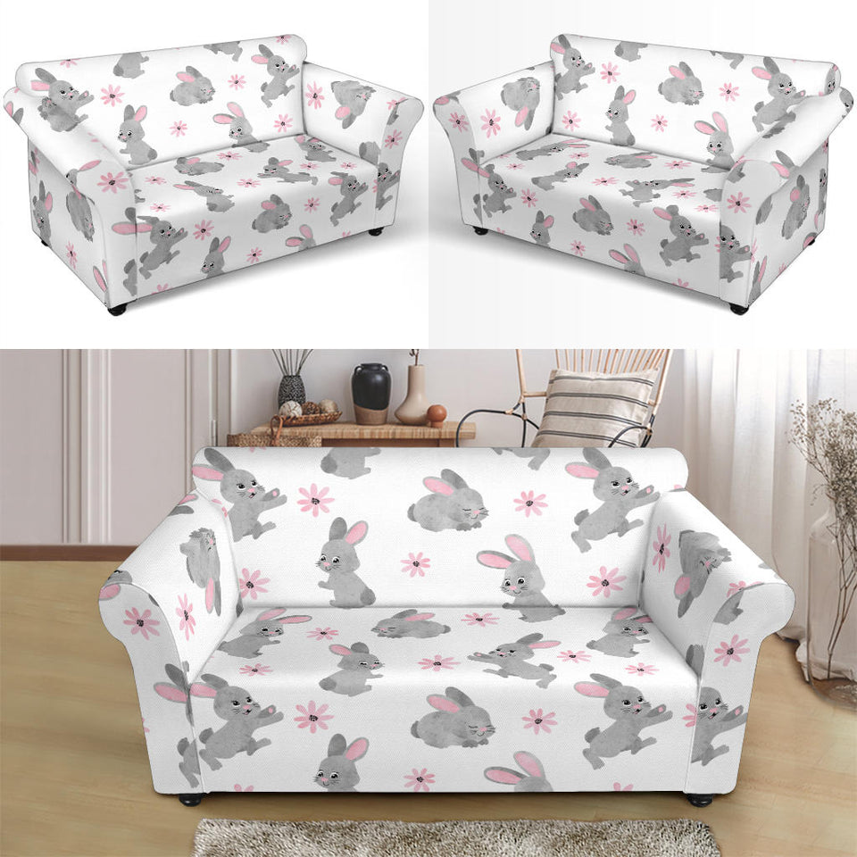 Watercolor Cute Rabbit Pattern Loveseat Couch Slipcover