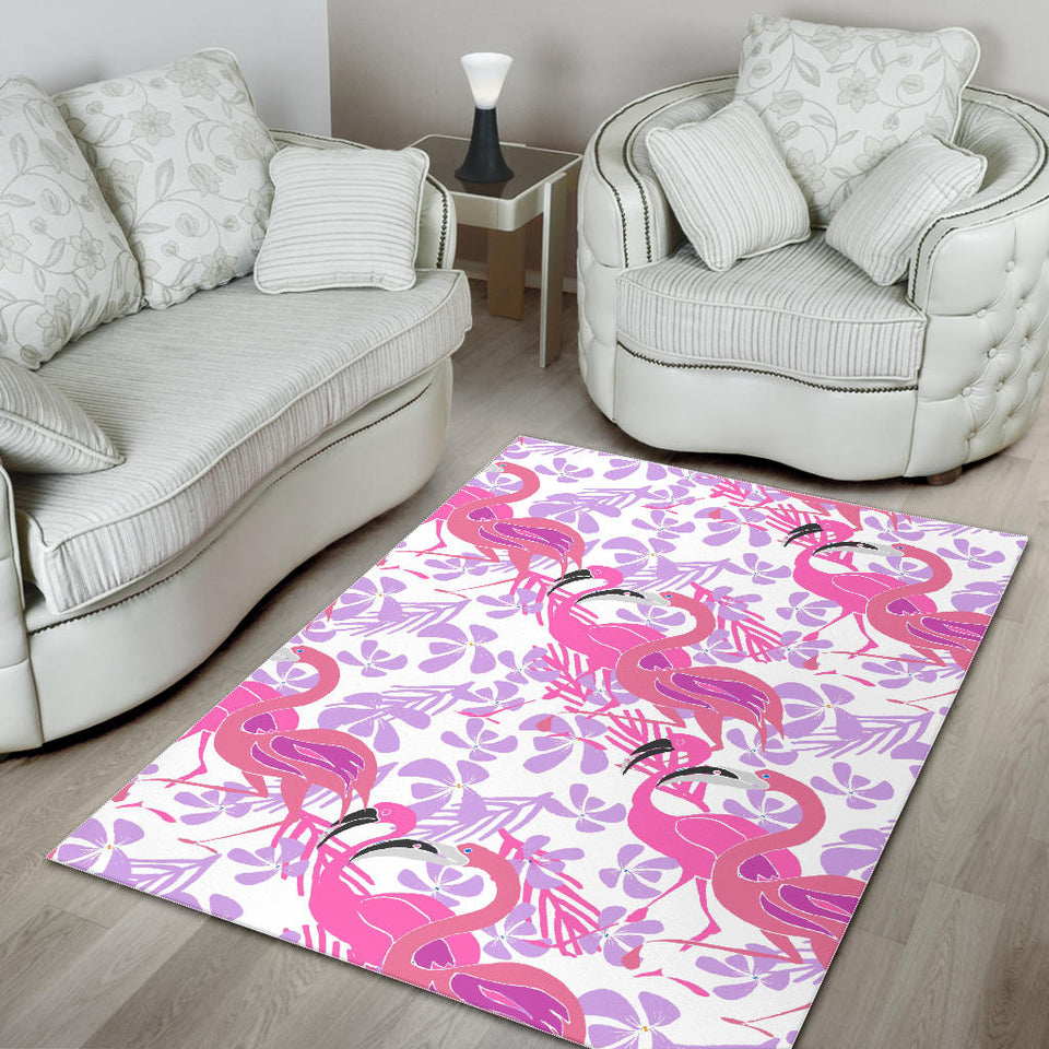 Pink Flamingo Flower Pattern Area Rug