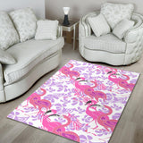Pink Flamingo Flower Pattern Area Rug