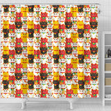 Colorful Maneki Neko Lucky Cat Pattern Shower Curtain Fulfilled In US