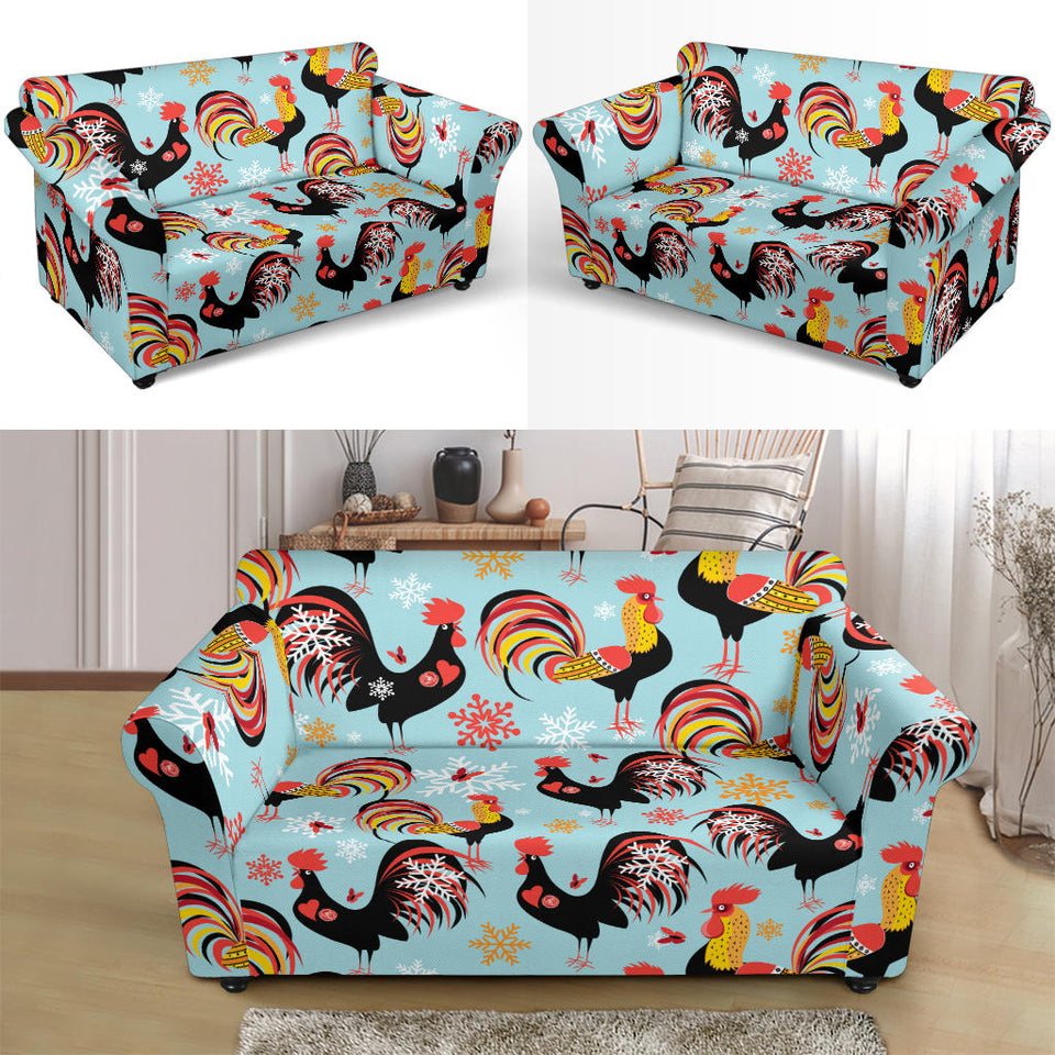 Rooster Chicken Cock Snowfalke Loveseat Couch Slipcover