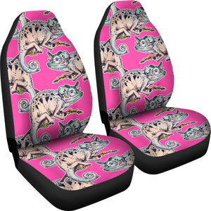 Chameleon Lizard Pattern Pink Background Universal Fit Car Seat Covers