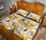 Cool Bee honeycomb leaves pattern Quilt Bed Set