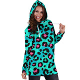 Green Leopard Skin Print Pattern Women'S Hoodie Dress