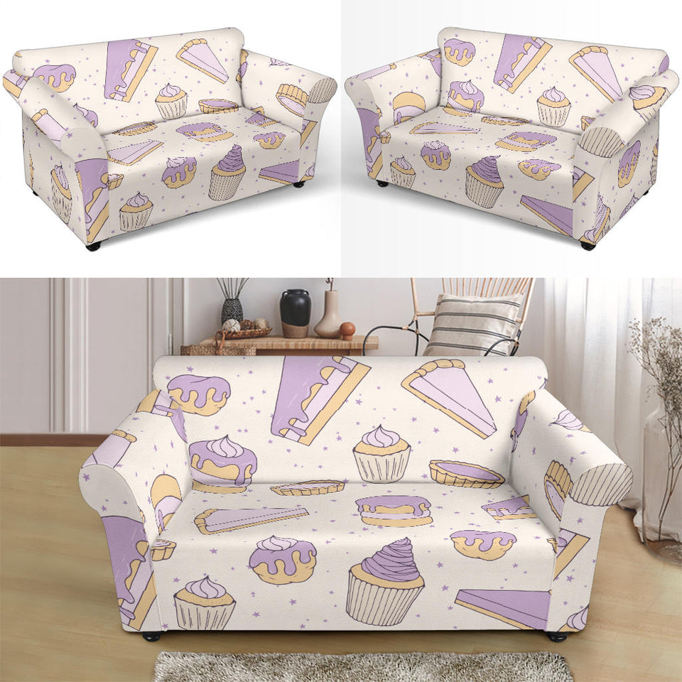 Cakes Pies Tarts Muffins And Eclairs Purple Blueberry Topping Pattern Loveseat Couch Slipcover