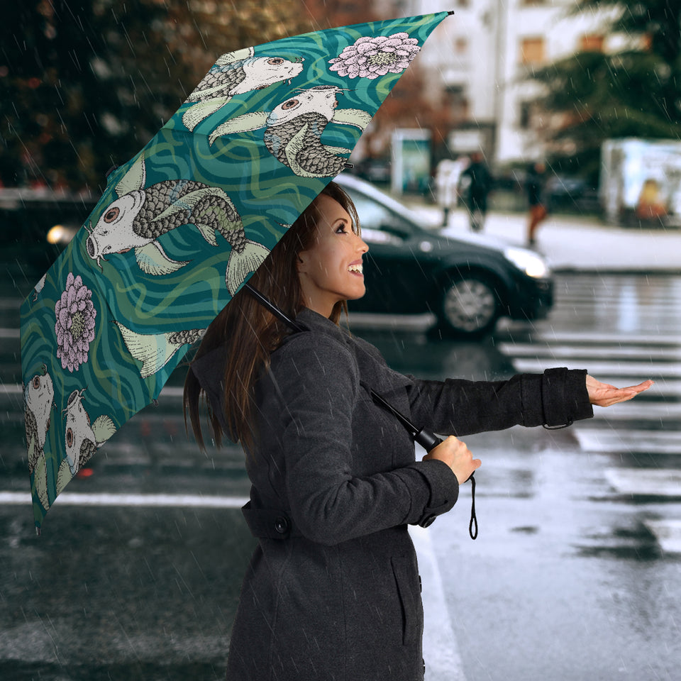 Koi Fish Carp Fish Lotus Pattern Umbrella