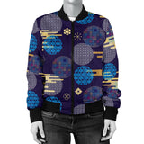 Blue Japanese Pattern Cloud Wave Flower Women'S Bomber Jacket