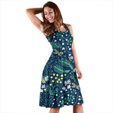 Butterfly Leaves Pattern Sleeveless Midi Dress