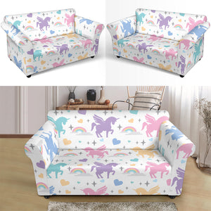 Colorful Unicorn Rainbow Heart Pattern Loveseat Couch Slipcover
