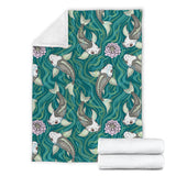 Koi Fish Carp Fish Lotus Pattern Premium Blanket