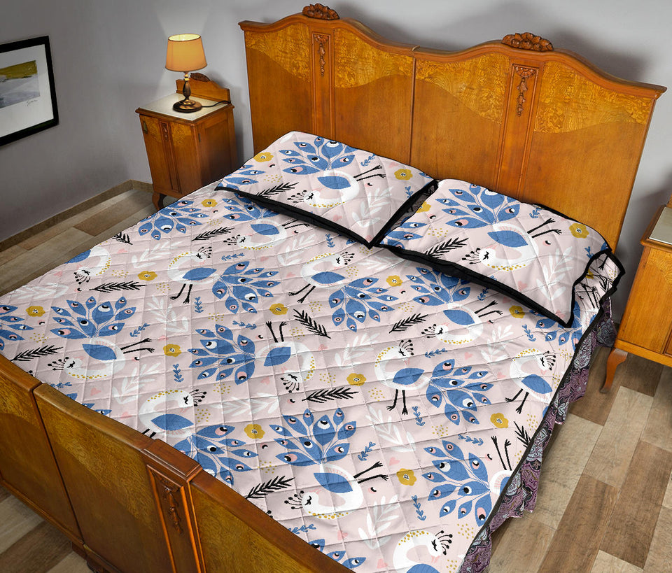 Cute peacock pattern Quilt Bed Set