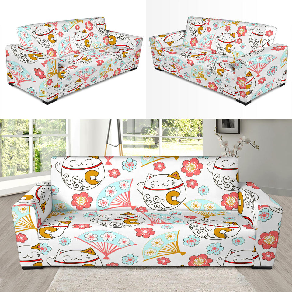 Maneki Neko Lucky Cat Fan Sakura Sofa Slipcover