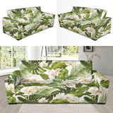 White Orchid Flower Tropical Leaves Pattern Sofa Slipcover