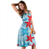 Blue Red Orange Starfish Pattern Sleeveless Midi Dress