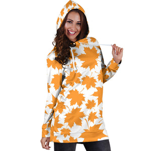 Orange Maple Leaf Pattern Women'S Hoodie Dress