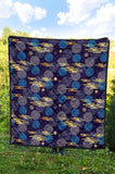 Blue Japanese Pattern Cloud Wave Flower Premium Quilt