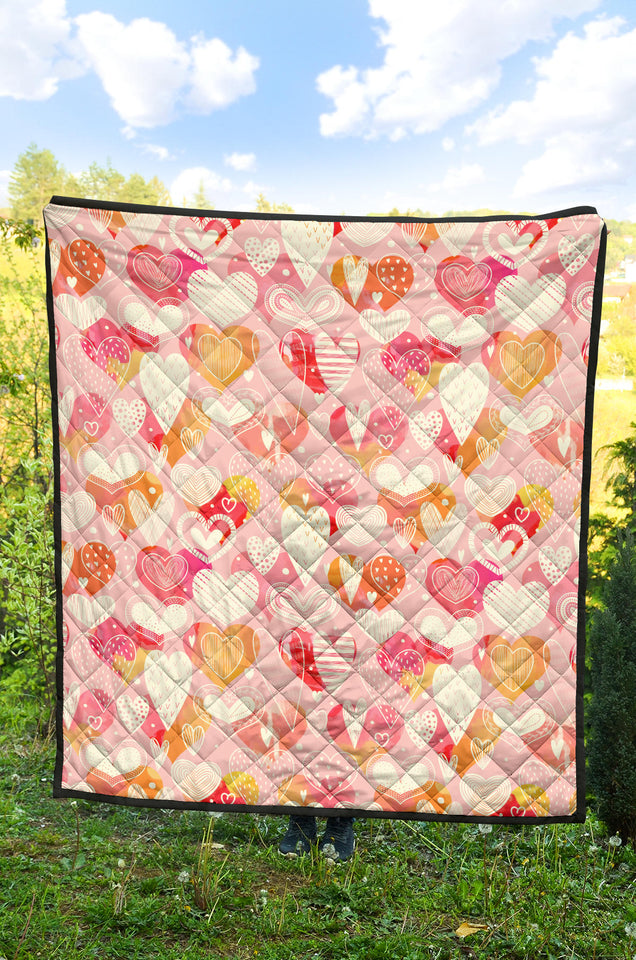 Hand Drawn Heart Design Pattern Premium Quilt