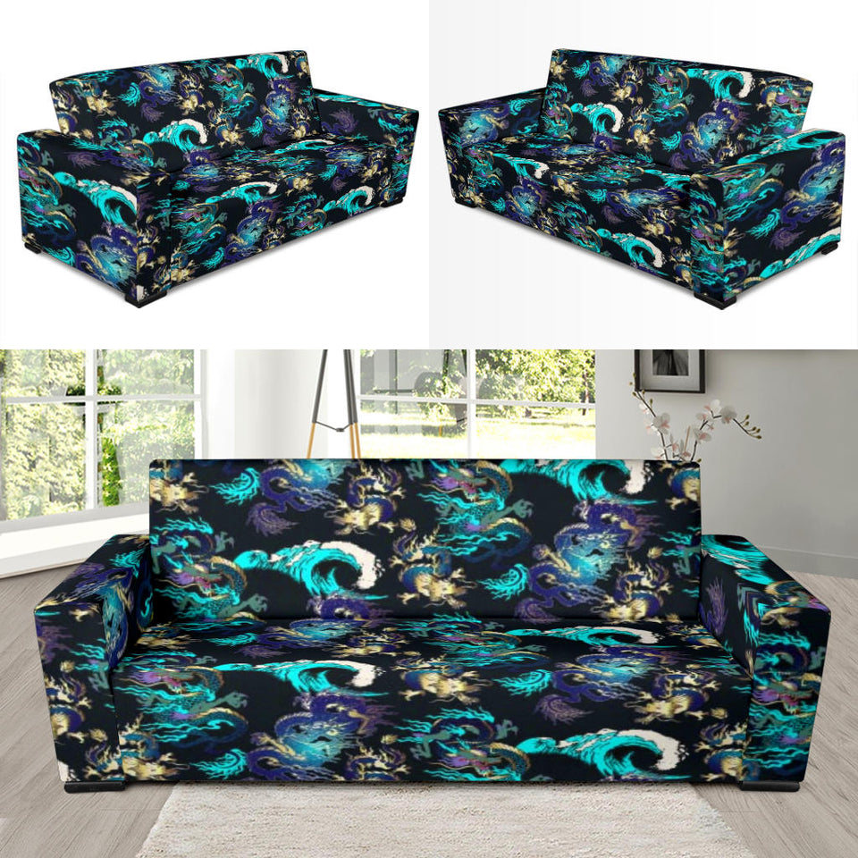 Dragon Sea Wave Pattern Sofa Slipcover
