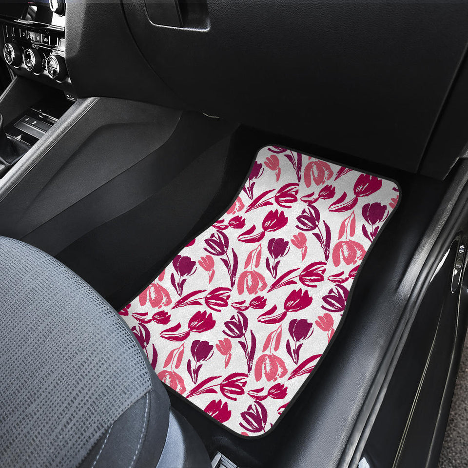 Pink Sketch Tulip Pattern Front Car Mats