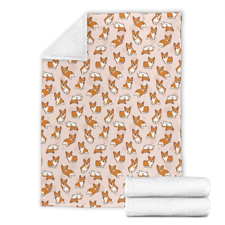 Cute Corgis Pattern Pink Background Premium Blanket