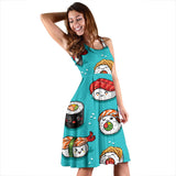 Cute Sushi Pattern Sleeveless Midi Dress
