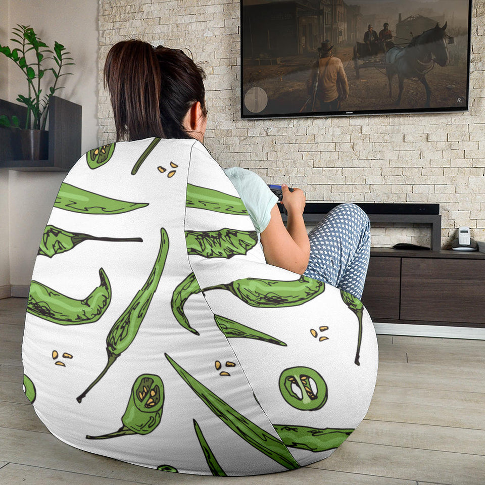 Hand Drawn Sketch Style Green Chili Peppers Pattern Bean Bag Cover