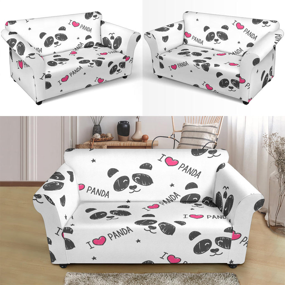 Hand Drawn Faces Of Pandas Pattern Loveseat Couch Slipcover