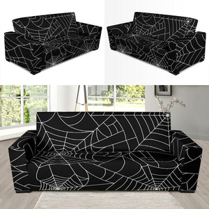 Spider Web Pattern Black Background White Cobweb Sofa Slipcover