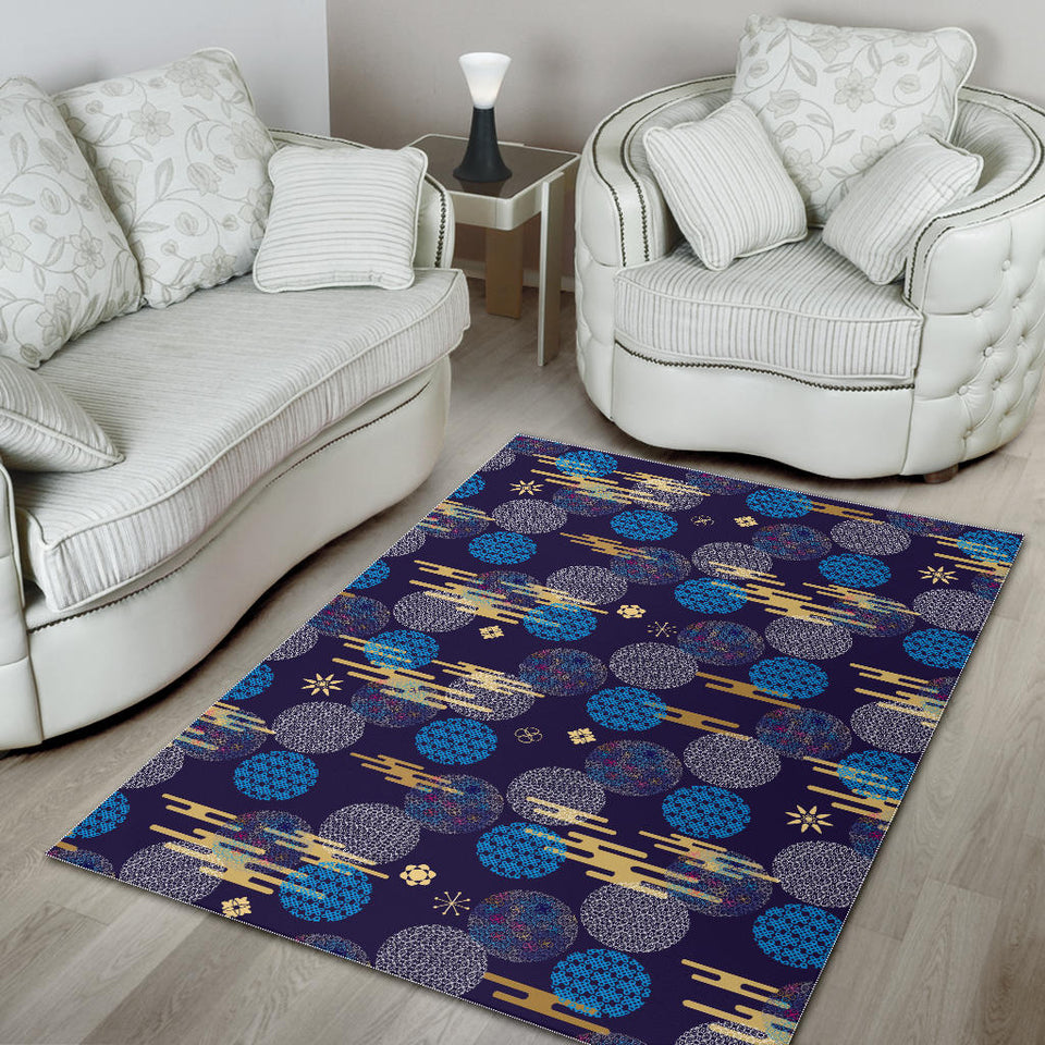 Blue Japanese Pattern Cloud Wave Flower Area Rug