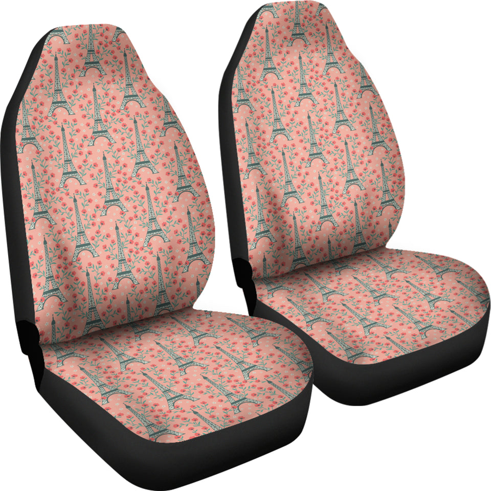 Eiffel Tower Flower Background Pattern Print Design 03 Universal Fit Car Seat Covers