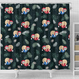 Cute Sloths Sleeping Christmas Ball Santa Hat Pattern Shower Curtain Fulfilled In US