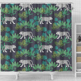 White Bengal Tigers Tropical Plant Shower Curtain Fulfilled In US