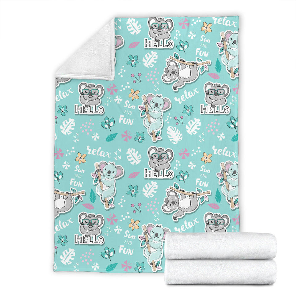 Cute Koalas Blue Background Pattern Premium Blanket